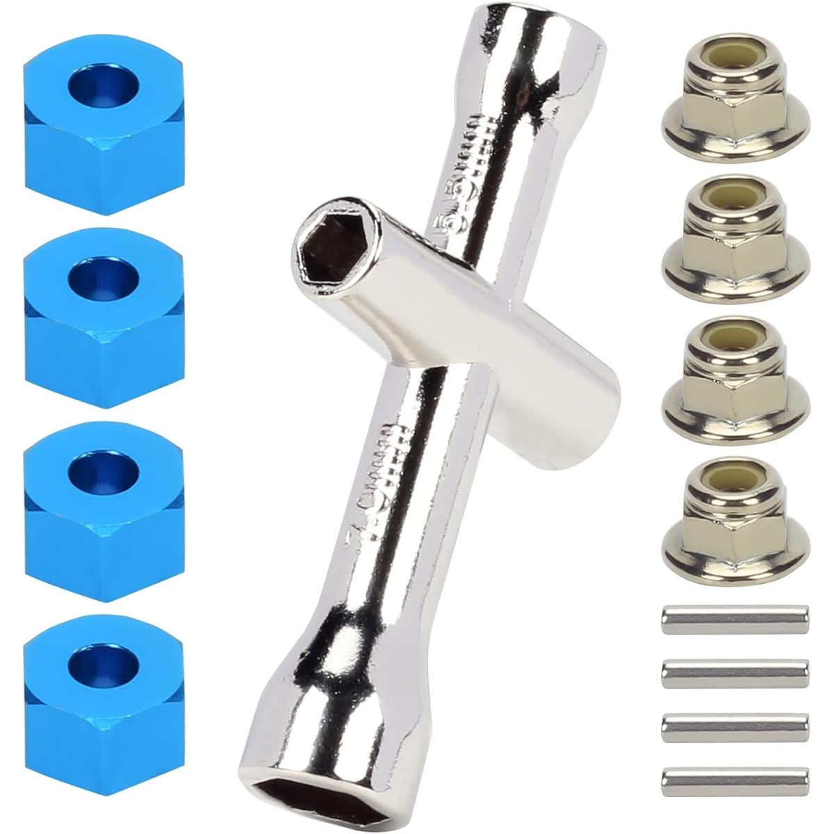 RCAWD Aluminum 12mm Hex Hub Wheel Adapter & M4 Flange Lock Nuts for 1/10 2WD Traxxas Stampede Slash Rustler RC Car Replaces 1654 3654 (Blue)