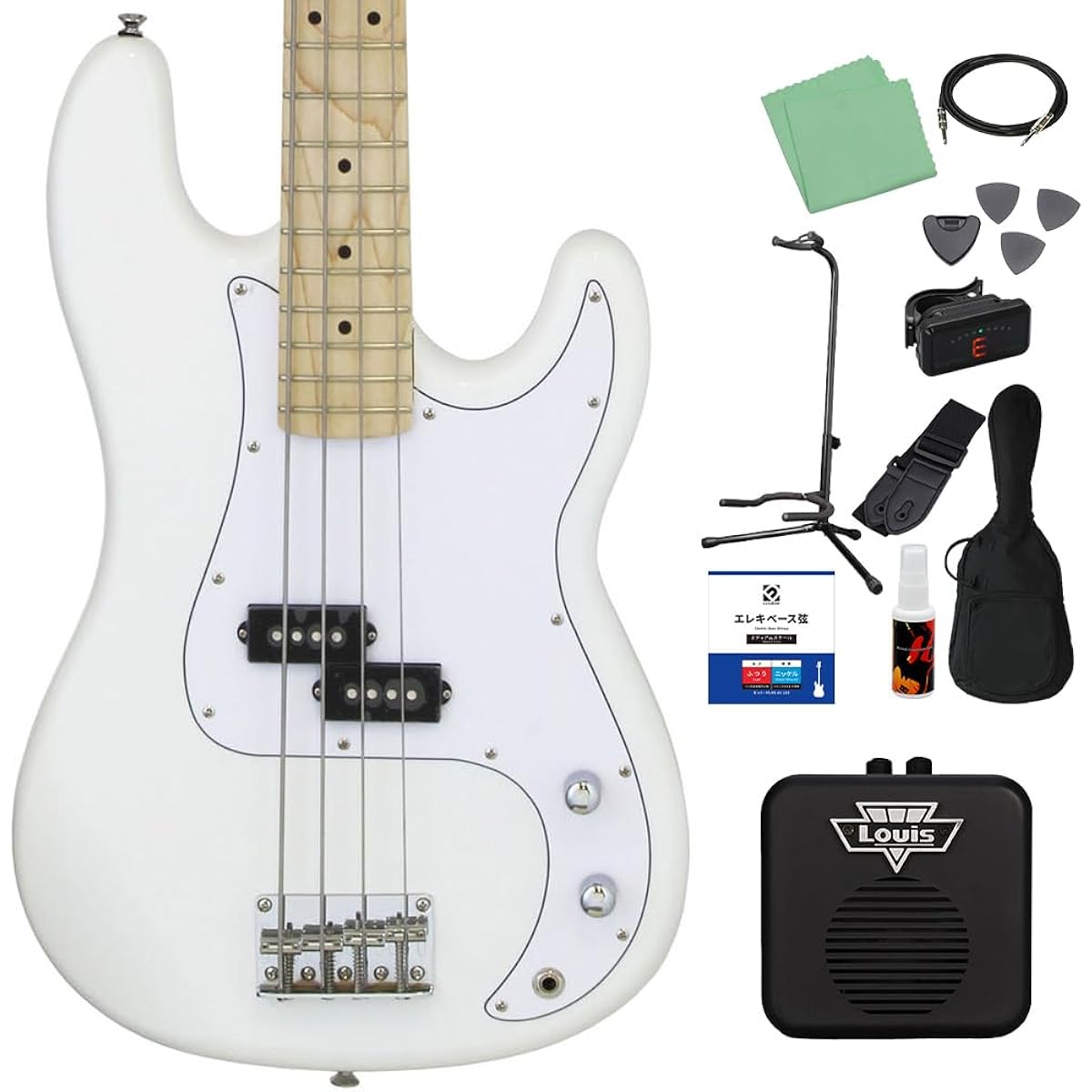 LEGEND LPB-Z M White Bass Beginner 12-piece set [with mini amp] Precision bass type Legend