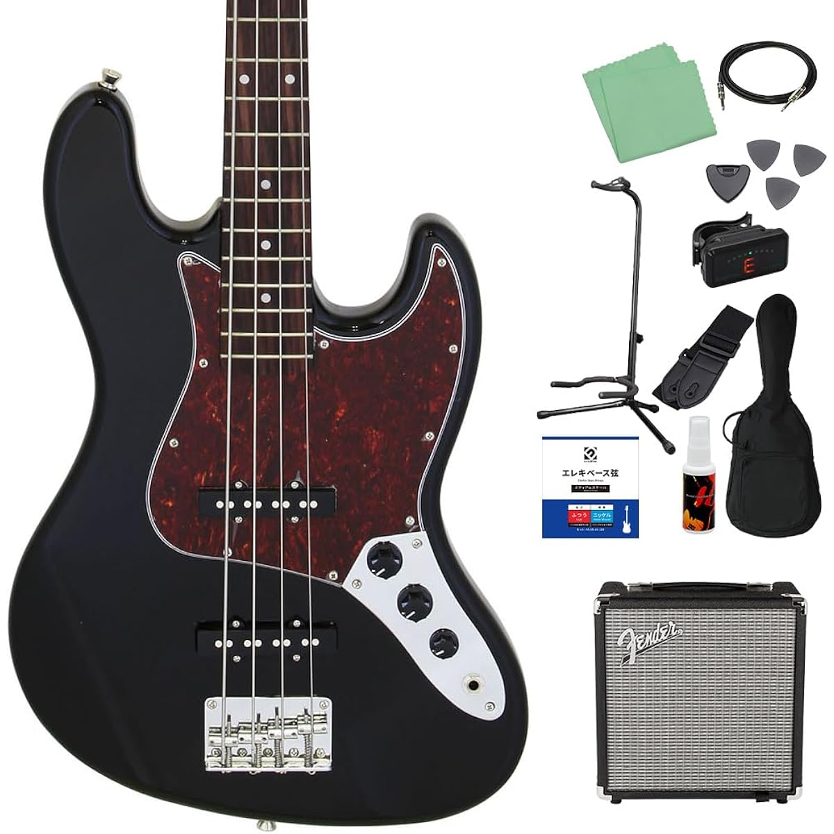 LEGEND LJB-Z TT Black Bass Beginner 12-piece Set [Fender Amplifier Included] Jazz Bass Type Legend