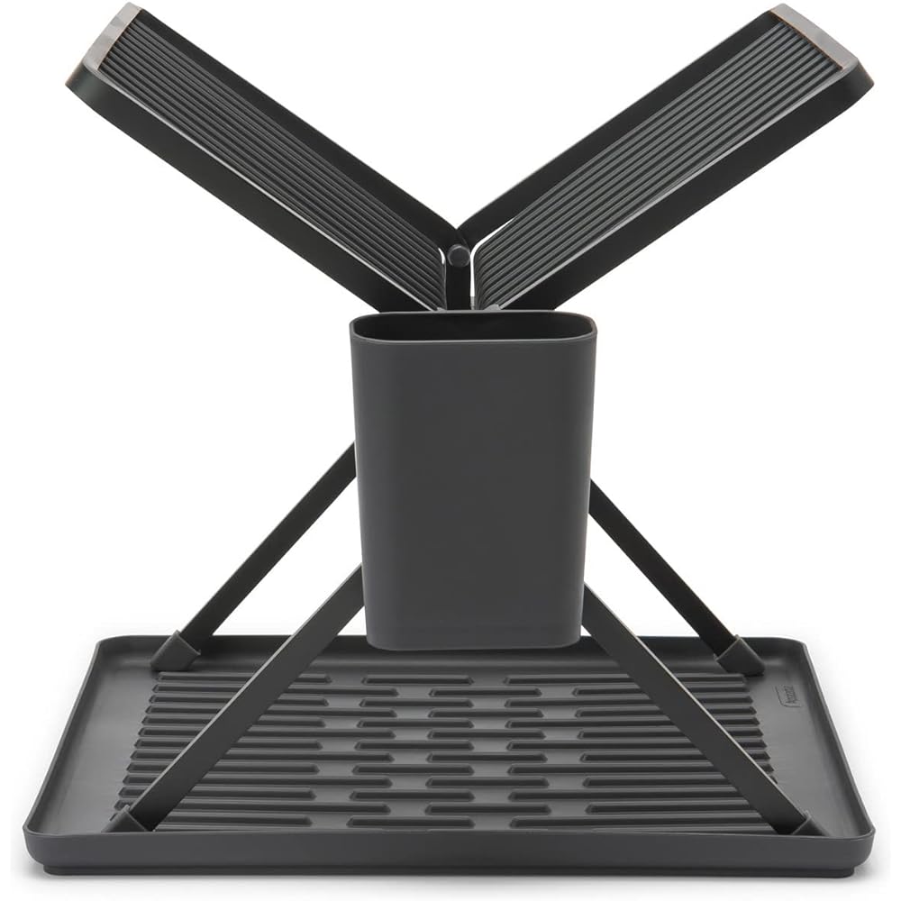 Brabantia Foldable Dish Drying Rack Drainer Basket with Cutlery & Tray Dark Gray 139406