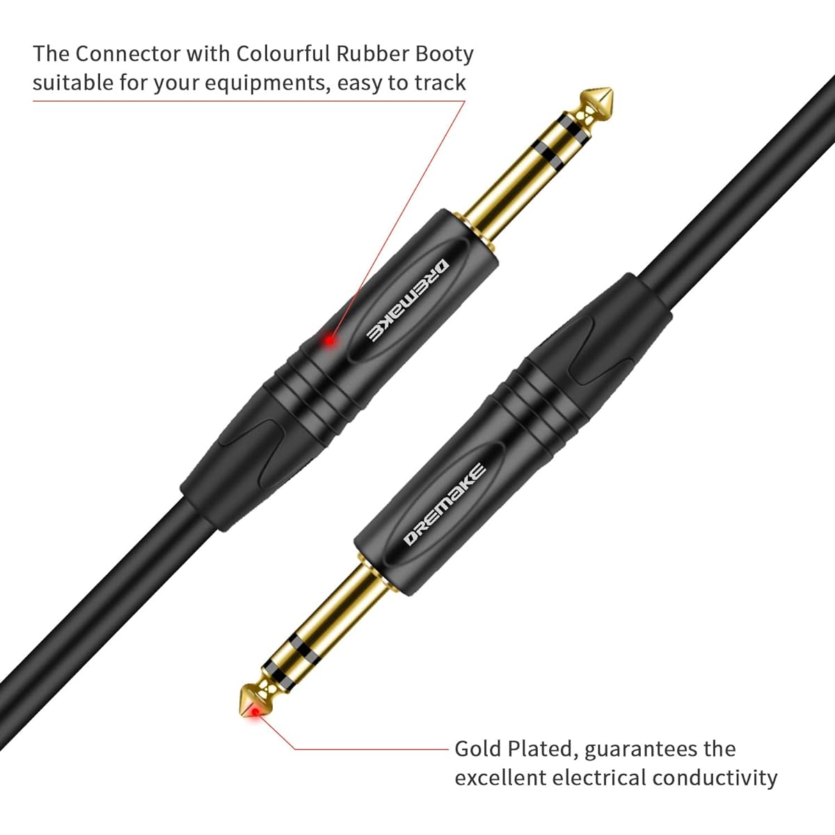 DREMAKE 5 Pack 6.35mm~6.35mm Stereo Audio Instrument Cable - 25' TRS 1/4" (6.35mm) Bass & Electric Guitar Amplifier Cord - Jack 6.5mm Quarter Inch Straight M/M Pedal Patch Cord - 5 Pack 1/ 4 inch TRS