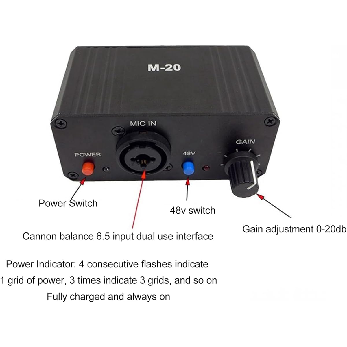 Mic Preamp High Gain 48V Power XLR Output Mic Preamp Mic Preamp for Dynamic Microphone and Condenser Microphone Booster