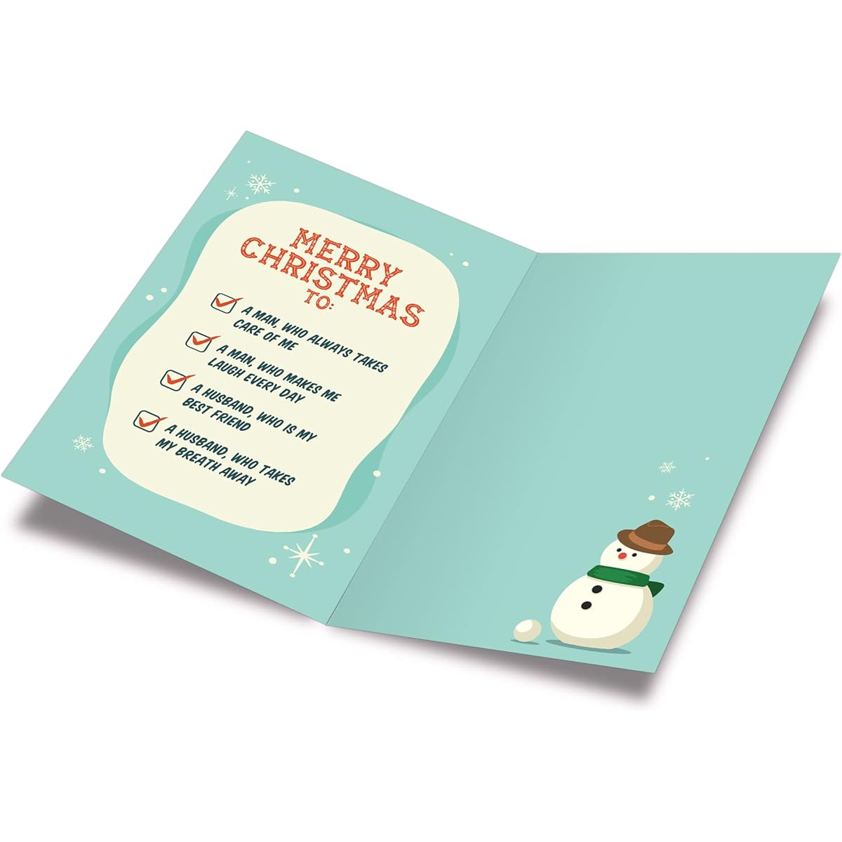 Christmas Cards for Husbands by Prime Greetings, Made in the USA, Eco Friendly, Heavyweight Card Stock, Premium Envelopes Included, 5" x 7.75", Protective Mailers Included