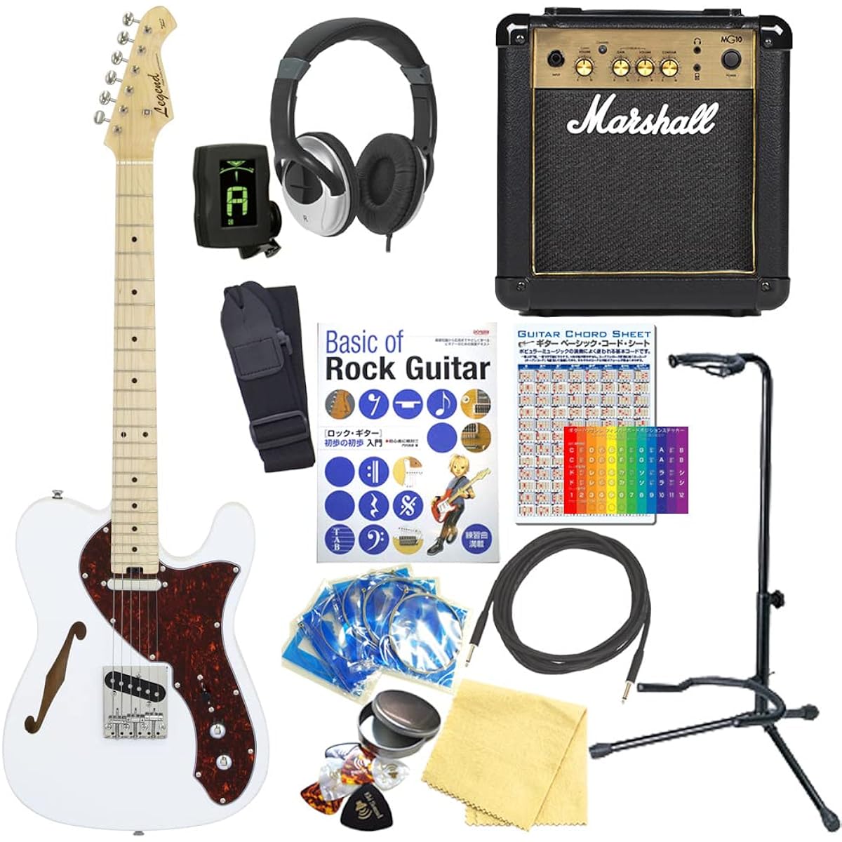 Electric Guitar Beginner Set Telecaster Thinline Type Marshall Amplifier 15-Piece Set Legend LTE-69TL TT/WH