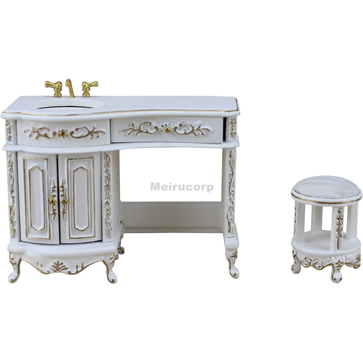 Dollhouse miniature furniture 1/12 scale white Exquisite Washstand and stool