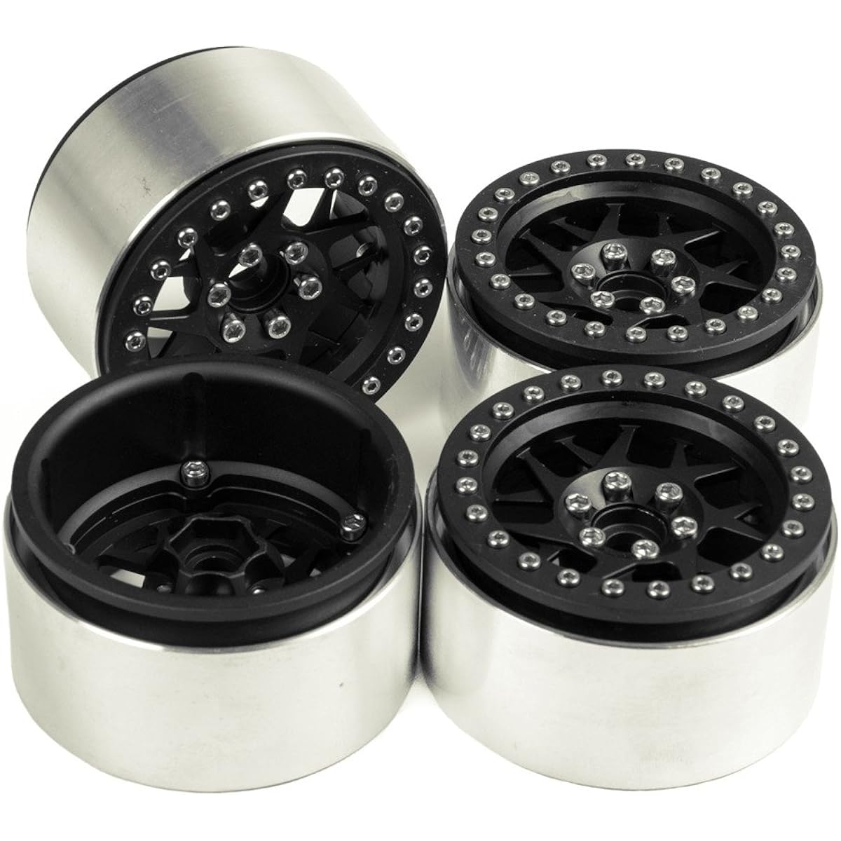 RC Car 2.2 Inch Upgraded Beadlock Wheel Hub Rim Internal Beadlock for 90018 Wraith RC Car No.7 (4pcs, Black)