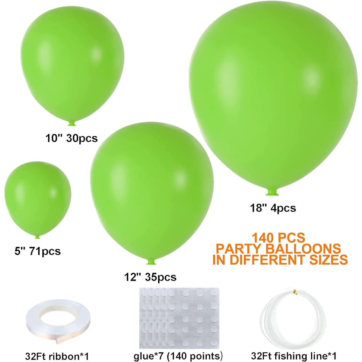 140pcs Lime Green Balloons Light Green Balloons Garland Arch Kit 5/10/12/18 Inch Matte Latex Green Balloons Baby Shower Birthday Balloons Jungle Dinosaur Theme Party Decorations