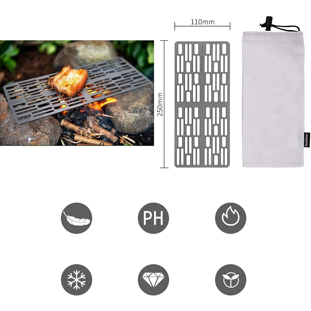 Naturehike Pure Titanium Alloy Outdoor Grill Barbecue Net for 1 Person Small BBQ Grill Dedicated BBQ Grill Net for Cooking Ultra Light Travel Titanium Grill Solo Camping Ultra Light Fire Grill Barbecue Easy to Carry
