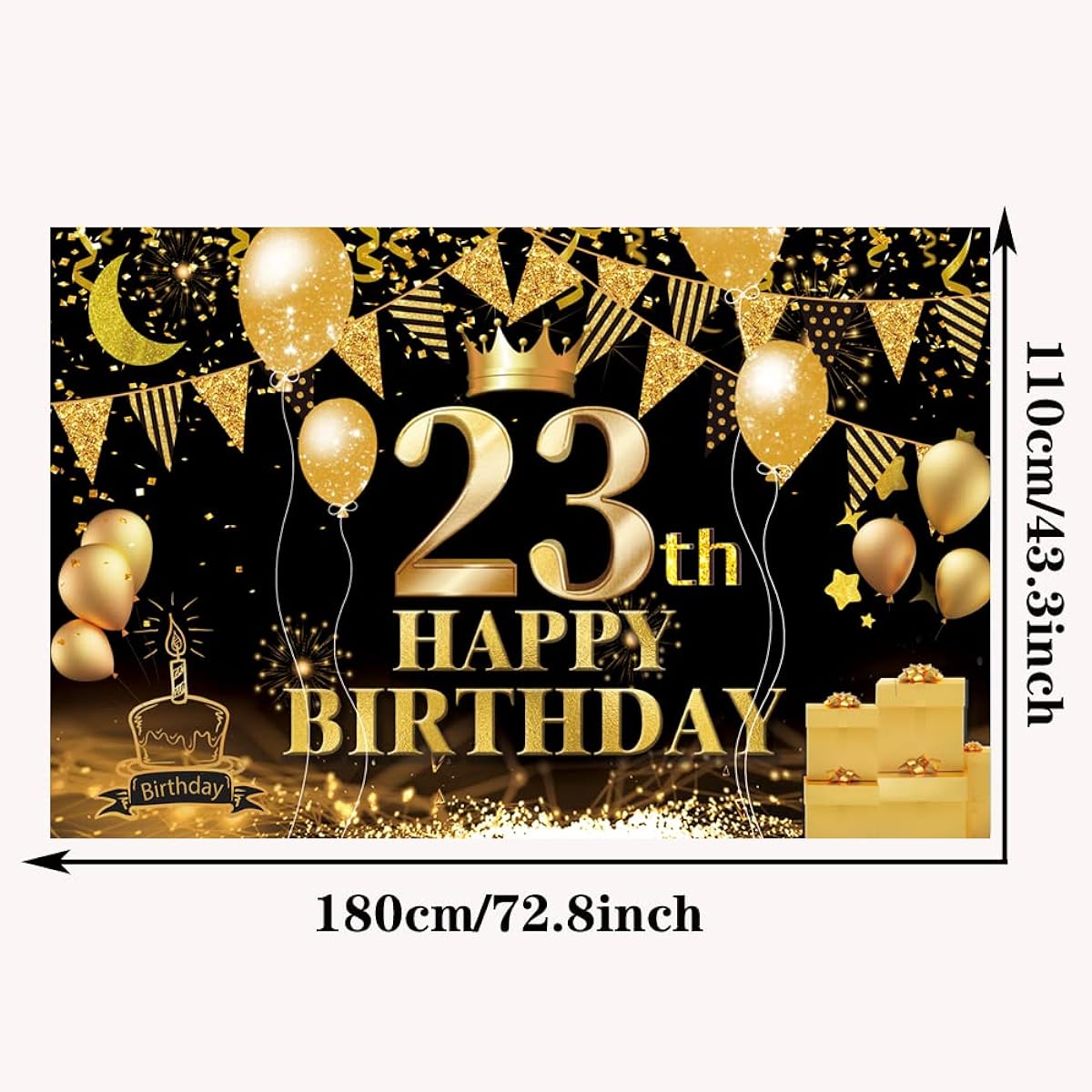 Happy 23th Birthday Backdrop Banner Black Gold 23 Years Old Sign Poster 23rd Birthday Party Supplies Anniversary Photo Booth Photography Background Birthday Party Decorations 72.8 x 43.3 Inch