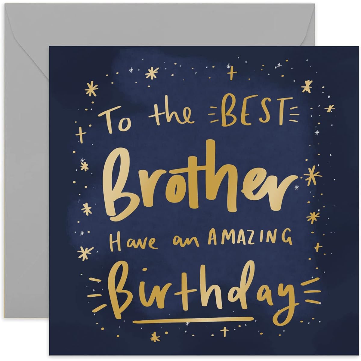 Old English Co. Amazing Birthday Best Brother Card - Masculine Gold Cosmic Star Greeting Card | Manly Card for Brother and Him from Sister Brother | Blank Inside & Includes Envelope