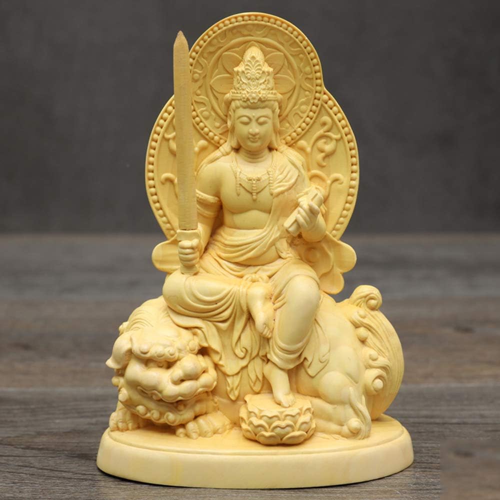 Buddha Statue [Manjushri Bodhisattva/Fugen Bosatsu] Ornament, High-quality wood carving made of Tsuge, 3.5 cm (height approx. 12.3 cm), Sculpture Buddha statue, High-grade natural boxwood wood carving, Protective principal image, Prayer, Lucky charm