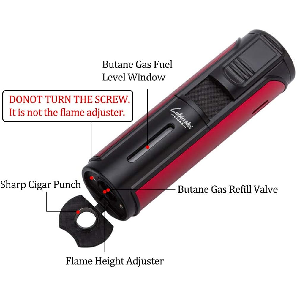 LUBINSKI Direct Injection Turbo Lighter Gas Cigarette Lighter Burner Windproof Injectable Camping Jet Lighter (No Gas) (Red)