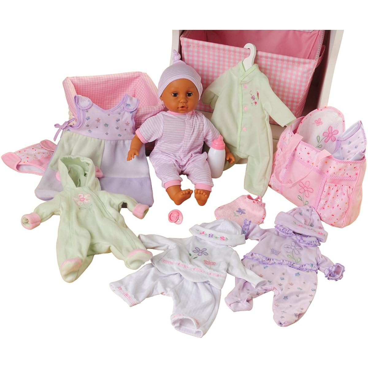CP Toys 16-Inch Dark Skin Baby Doll Dress and Play Collection with 6 Outfits and Accessories
