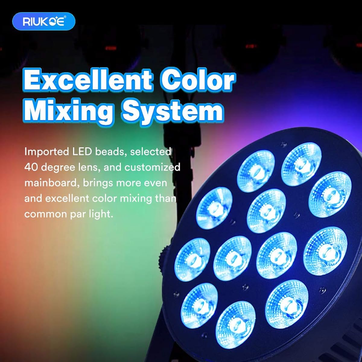 RIUKOE LED Par Aluminum Cast Accent Light DMX Stage Light RGBW Dimmable DJ Light Sound Activation Powerful Slim LED Wash Uplight for Church Wedding Club Live Show