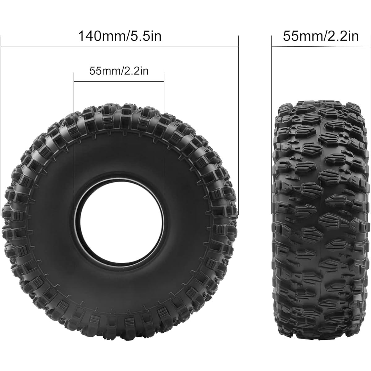 AIMROCK Set of 4 2.2 RC Rock Crawler Tires Rubber Tire Set for 1/10 Axial Wraith Capra 4WS RBX10 Ryft 4WD Redcat Everest-10 RC Buggy Crawler