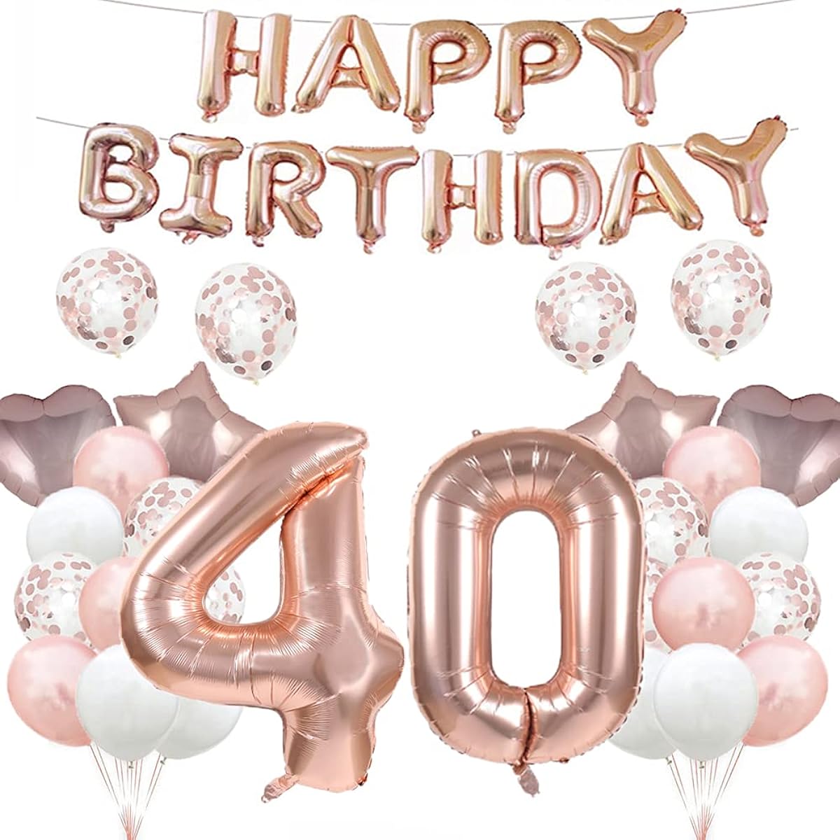 GLZLMM 40th Birthday Balloons 40th Birthday Decorations Rose Gold 40 Balloons 40th Birthday Party Supplies Number 40 Foil Mylar Balloons Latex Balloons Gifts for Girls/Boys/Women/Men