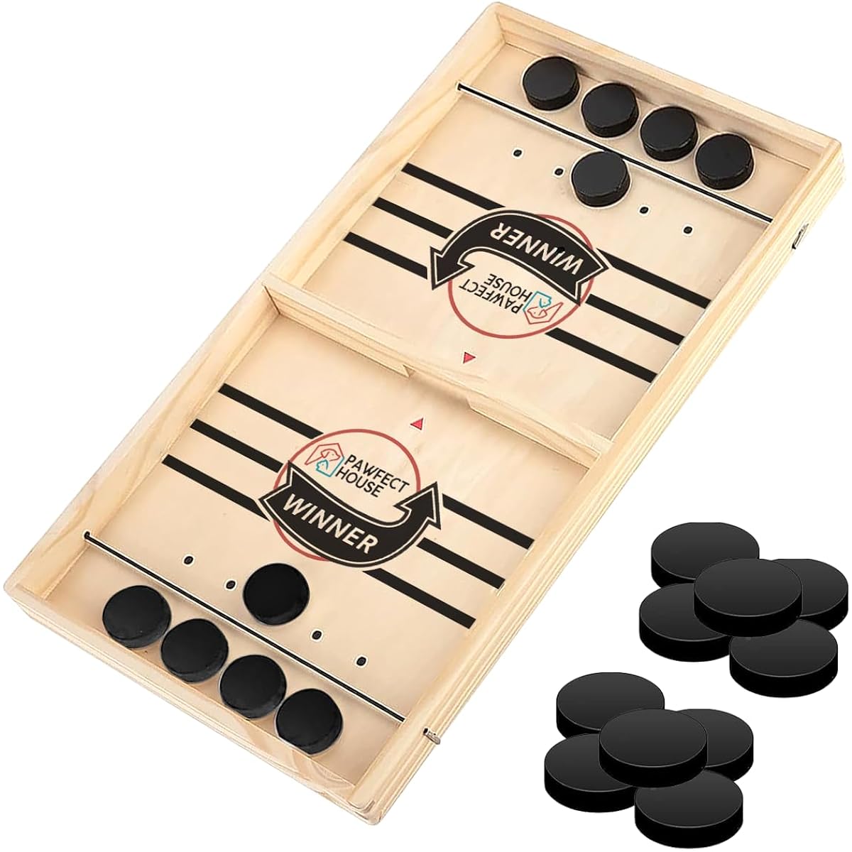 Pawfect House Best Interactive Game Ever - First Sling Puck Game for Family, Friends, Kids Table Game for Adults and Families, Wooden Hockey Game, Sling Puck