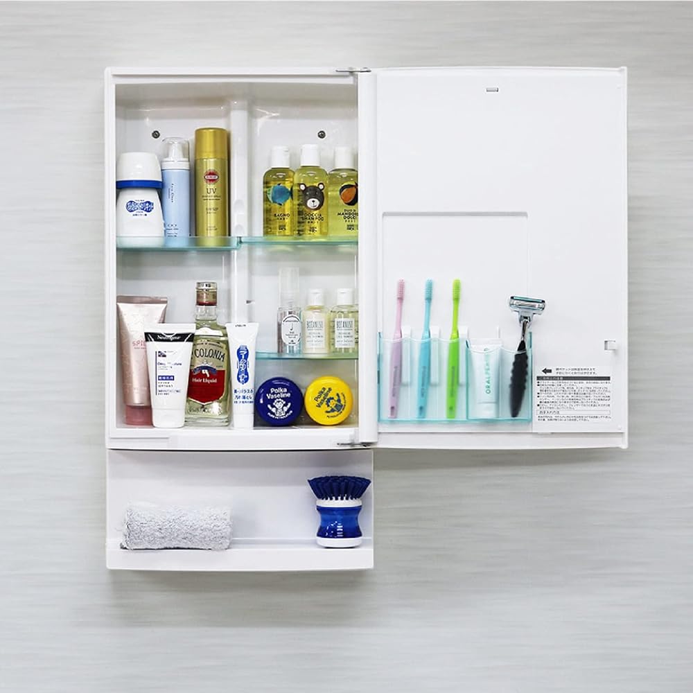 Topre Mirror Cabinet Storage Height 59.8 x Width 32 x Depth 10.5cm White T-3260 (with bottom shelf)