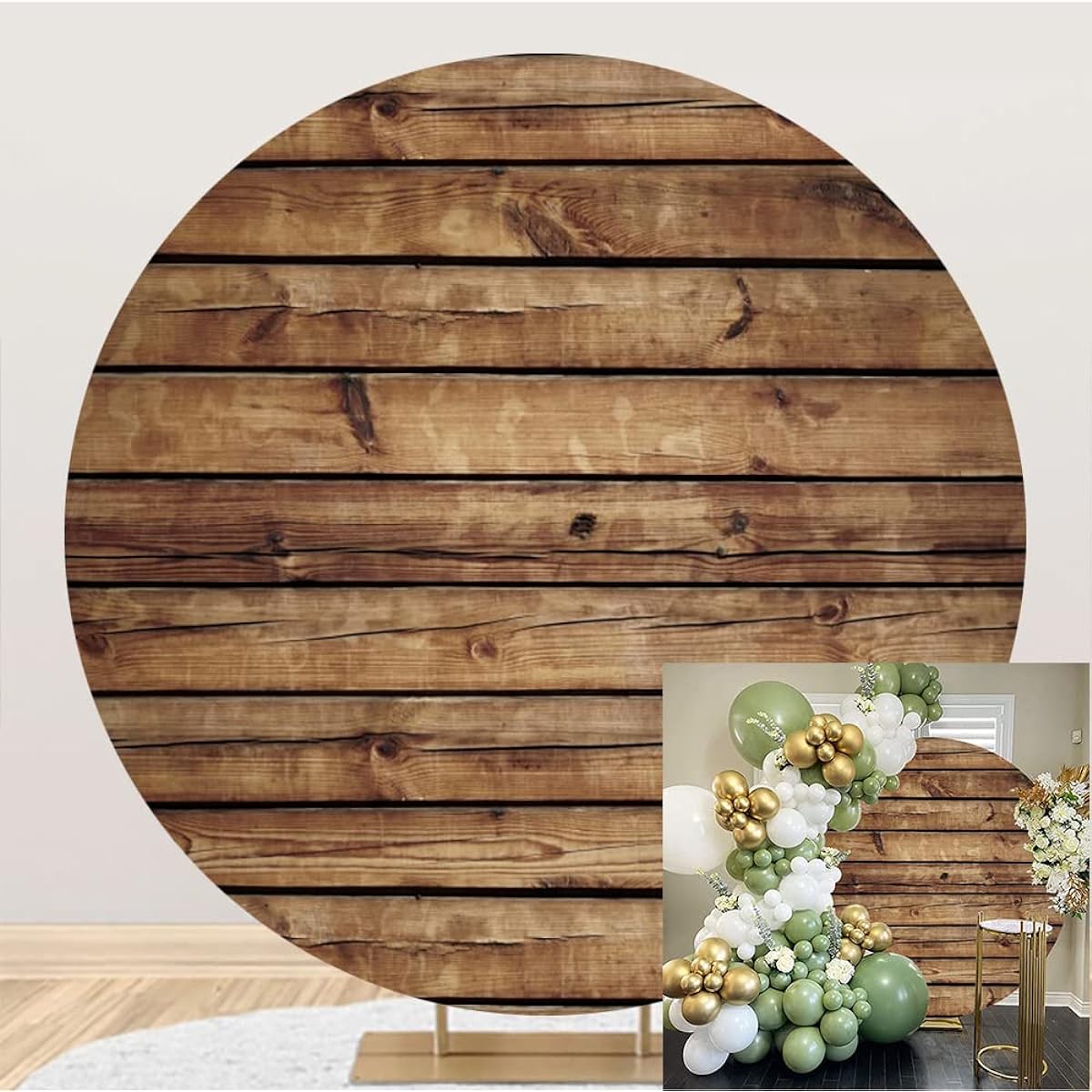 Leowefowa Rustic Wood Round Backdrop Cover (No Stand) 7x7ft Polyester Wood Birthday Background for Photography Girl Boy Birthday Baby Shower Gender Reveal Party Banner Bridal Shower Graduation Prom Photo Props