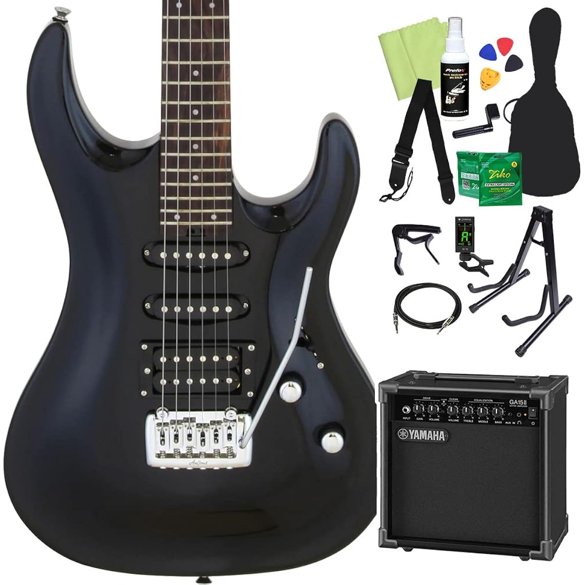 AriaProII MAC-STD Electric Guitar Beginner 14-piece Set [Includes GA15II] MBK-Metallic Black- 24 Frets SSH Pickup AriaPro II