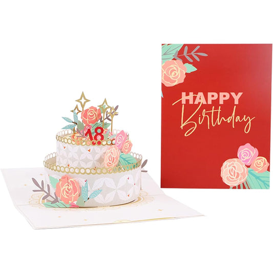 3D Pop Up Floral Birthday Cards Rose Birthday Cake Pop Up Paper Cards with Envelope and Numbers 0-9 Handmade Happy Birthday Greeting Card Birthday Gift Card for Kids Family Friends Lover