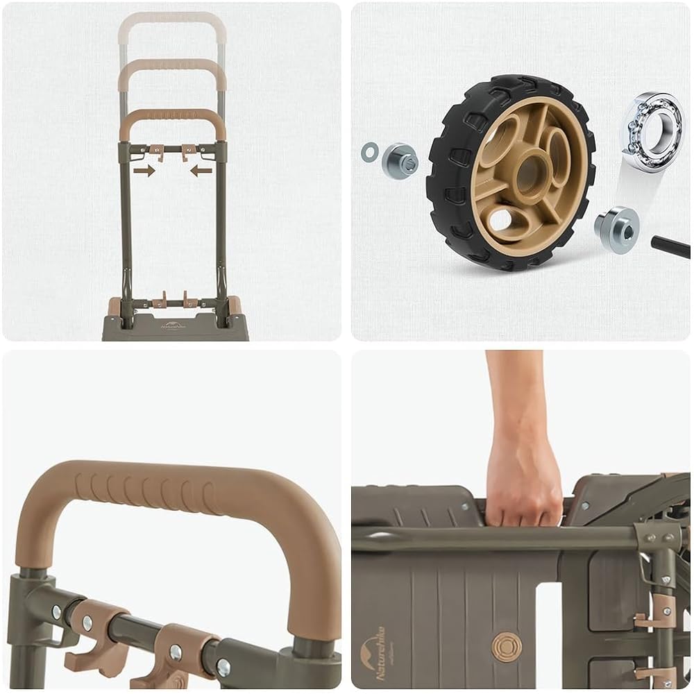 Naturehike BBQ Folding Carry Cart, Load Capacity 120kg, Three Usage Patterns, Handle Height Adjustable, One-Touch Convergence Type, Double Bearing, All Terrain Compatible, Outdoor Camping, Leisure, BBQ, Sports Day, Outdoor Wagon