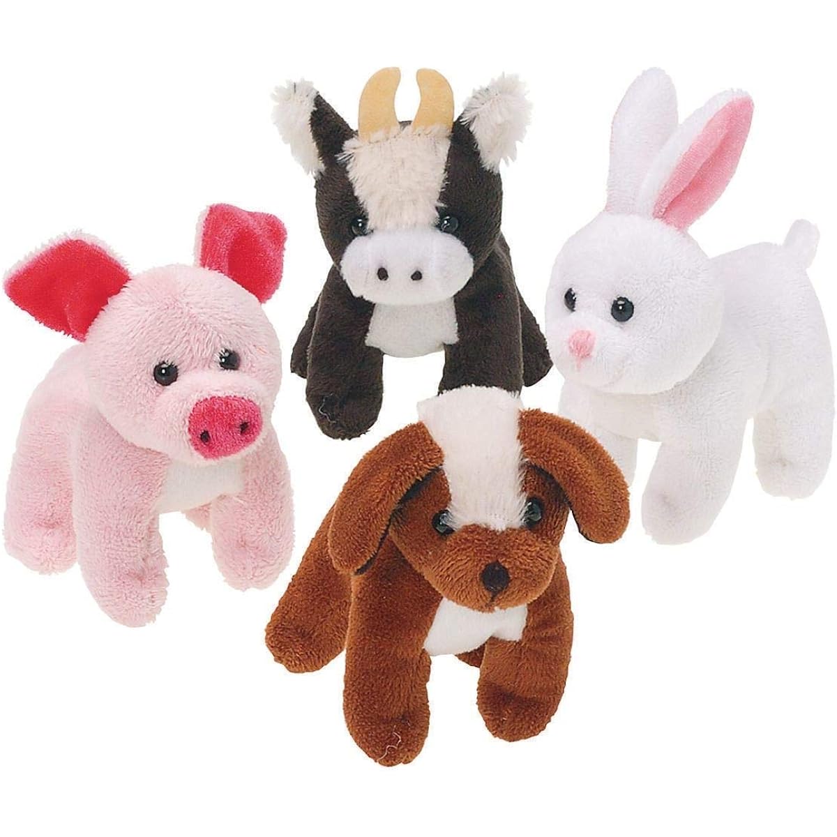 GIFTEXPRESS 12 Plush Fluffy Farm Animals 5" Stuffed Animals Cow Pig Dog Bunny Pretend Play Party Favors Gifts Classroom Prizes