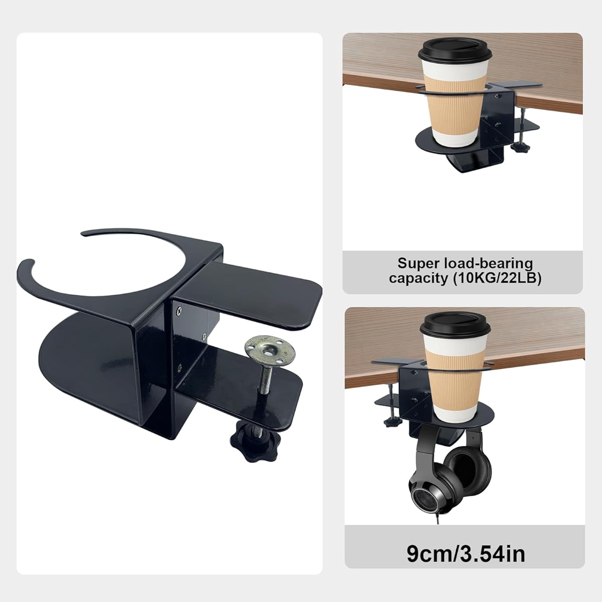 2-in-1 Desk Cup Holder with Headphone Hanger Holder Spill-proof Cup Holder - 360° Rotation Aluminum Alloy Stand Hook Bearing Capacity