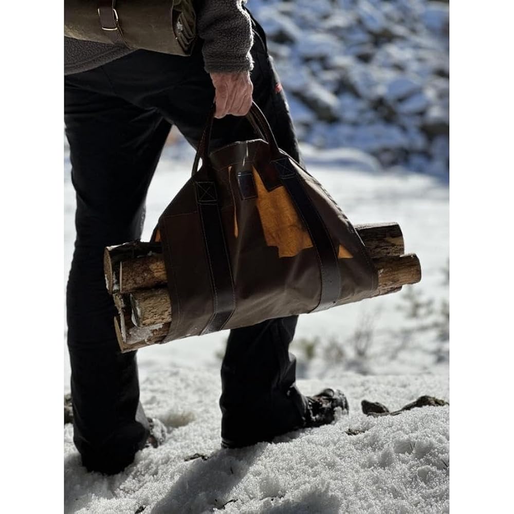 [Bushcraft Spain] Oilskin Log Carry Bag Firewood Bag Firewood Holder Bushcraft Spain (Green)