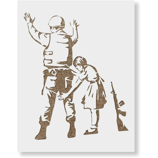 Girl with Soldier Banksy Stencil for Walls and Crafts Reusable Banksy Art Stencil Soldier and Girl Stencil Made in the USA