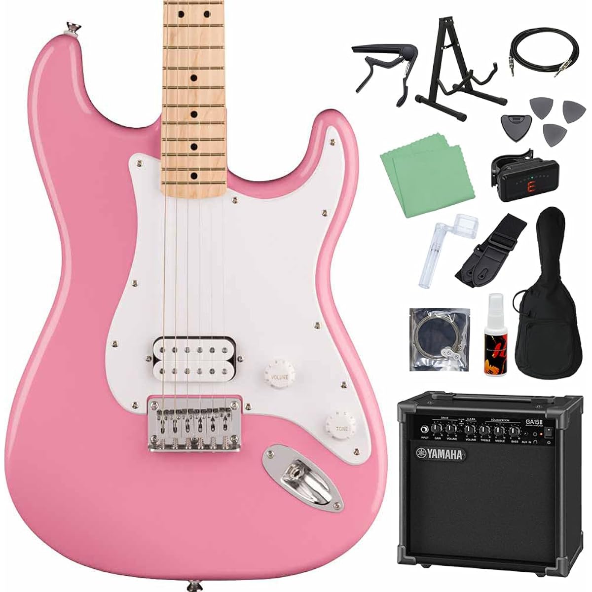 Squier by Fender SONIC STRATOCASTER HT Flash Pink 14-piece electric guitar beginner set [with GA15II] Stratocaster Hardtail 1PU Squier/Squier