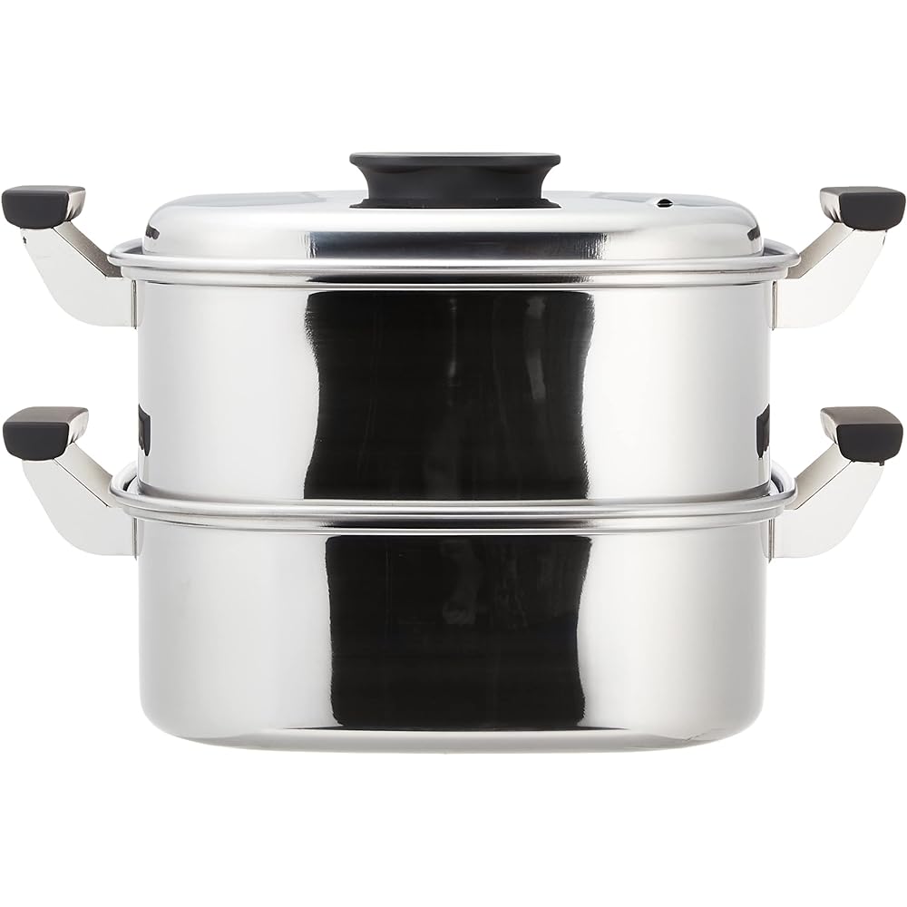 Mikojima Seisakusho Peach Seal 18-0 Square Steamer 3 Tiers 29cm