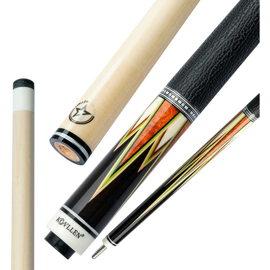 KONLLEN Pool Cue Stick Real Wood Inlay Carbon Tube Silver Ring Billiard Cue (12.75mm Tip, Low Deflection Technology Shaft Radial Pin Joint Inlay Butt Leather Handle Adjustable Weight)