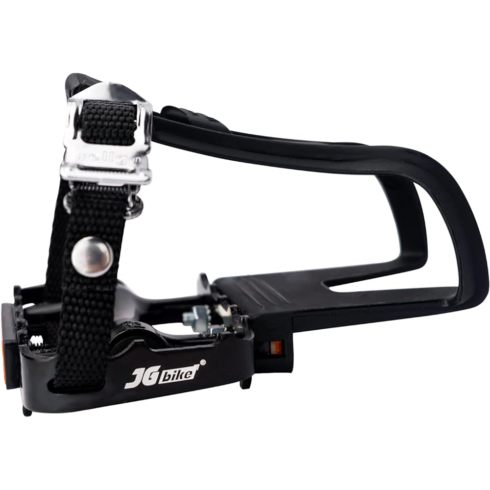 JGbike Bike Pedals Outdoor Cycling and Indoor Exercise Bike 9/16 Inch Spindle Alloy Bicycle Pedals with Toe Clip and Strap for Exercise Wellgo