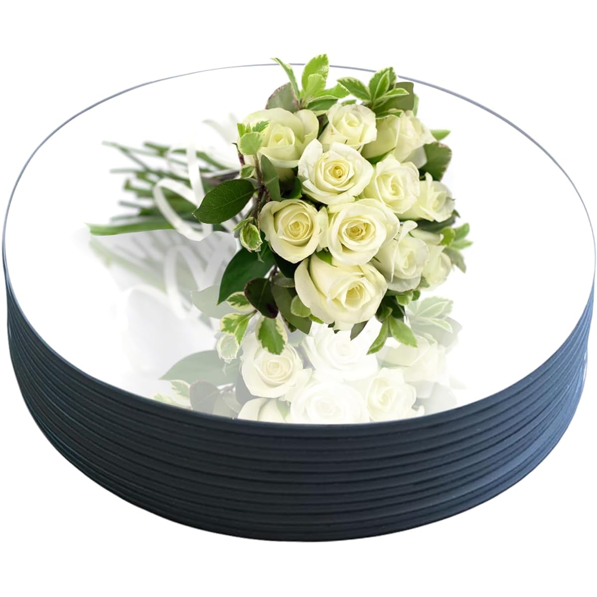 QIYUFOTO 10 Inch Round Mirror Plate Set 12 Pack Round Mirror Tray Table Centerpiece Wedding Christmas Decoration Shower Party Mirror Tile 2mm Thick