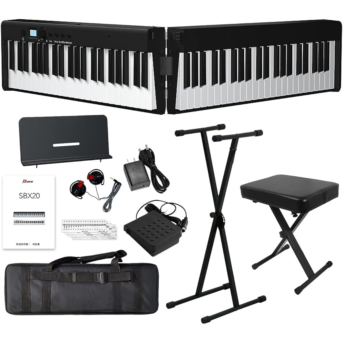 BORA Folding Digital Piano 88 Keys Keyboard X Stand and X Chair Set Lightweight Rechargeable