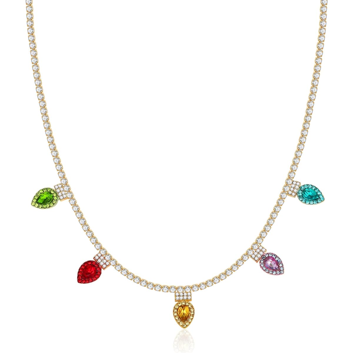 WOWORAMA Christmas Necklace for Women, Colorful Christmas Lights Necklace, Long Christmas Tree Pendant Necklace, Cute Christmas Holiday Necklace, Jewelry, Christmas Gifts, Christmas Party Favors