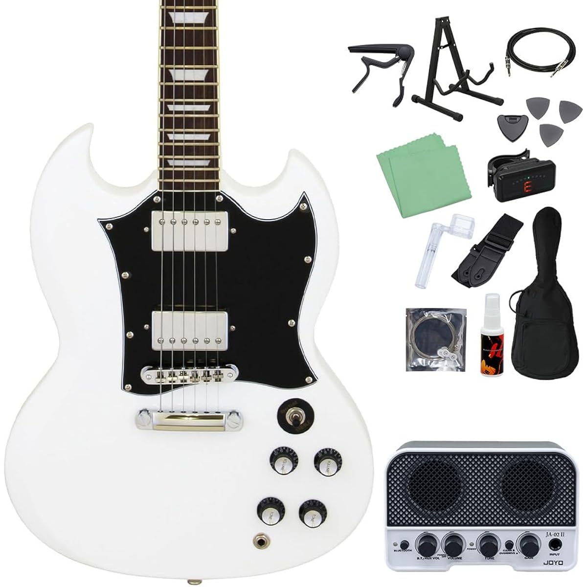 Blitz by AriaProII BSG-STD WH Electric Guitar Beginner 14-piece Set [With Bluetooth Mini Amplifier] SG Type White Blitz