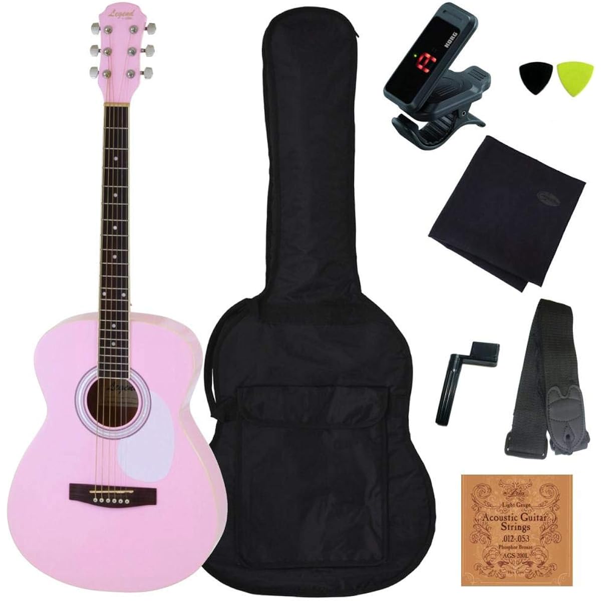 [Limited Color] [Standard 8-piece Set] Legend FG-15/KWPK Kawaii Pink Legend by Aria ProII Folk Guitar Beginner Set