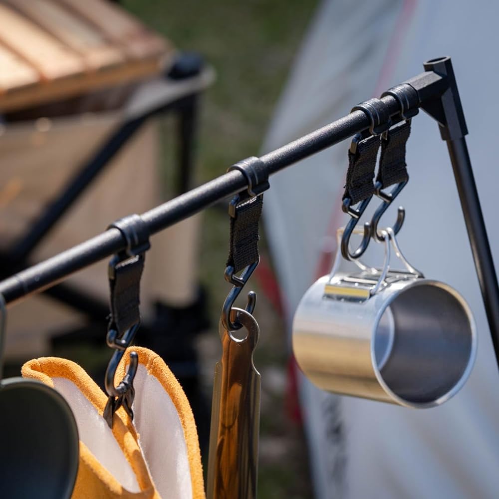 CAPTAIN STAG Hanging Rack Field Hanger Rack 2 Tiers with 8 Hooks Storage Bag Included Aluminum Black Trekker UC-1853 Width 770 x Depth 550 x Height 990 mm