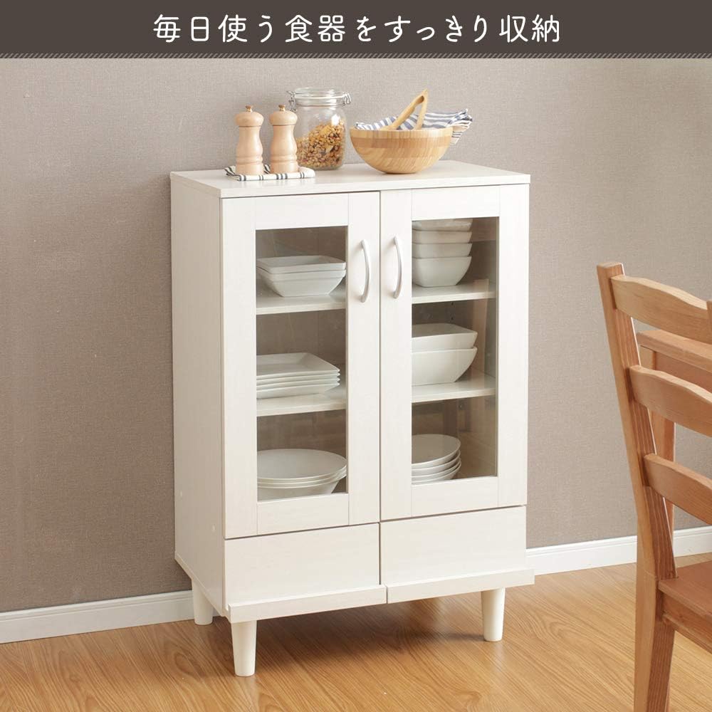 Iris Ohyama Cupboard for Single Living Mini Slim Wood Grain with Drawer Adjustable Shelf Width 60 x Depth 42.3 x Height 93.7cm Off White KPB-9360