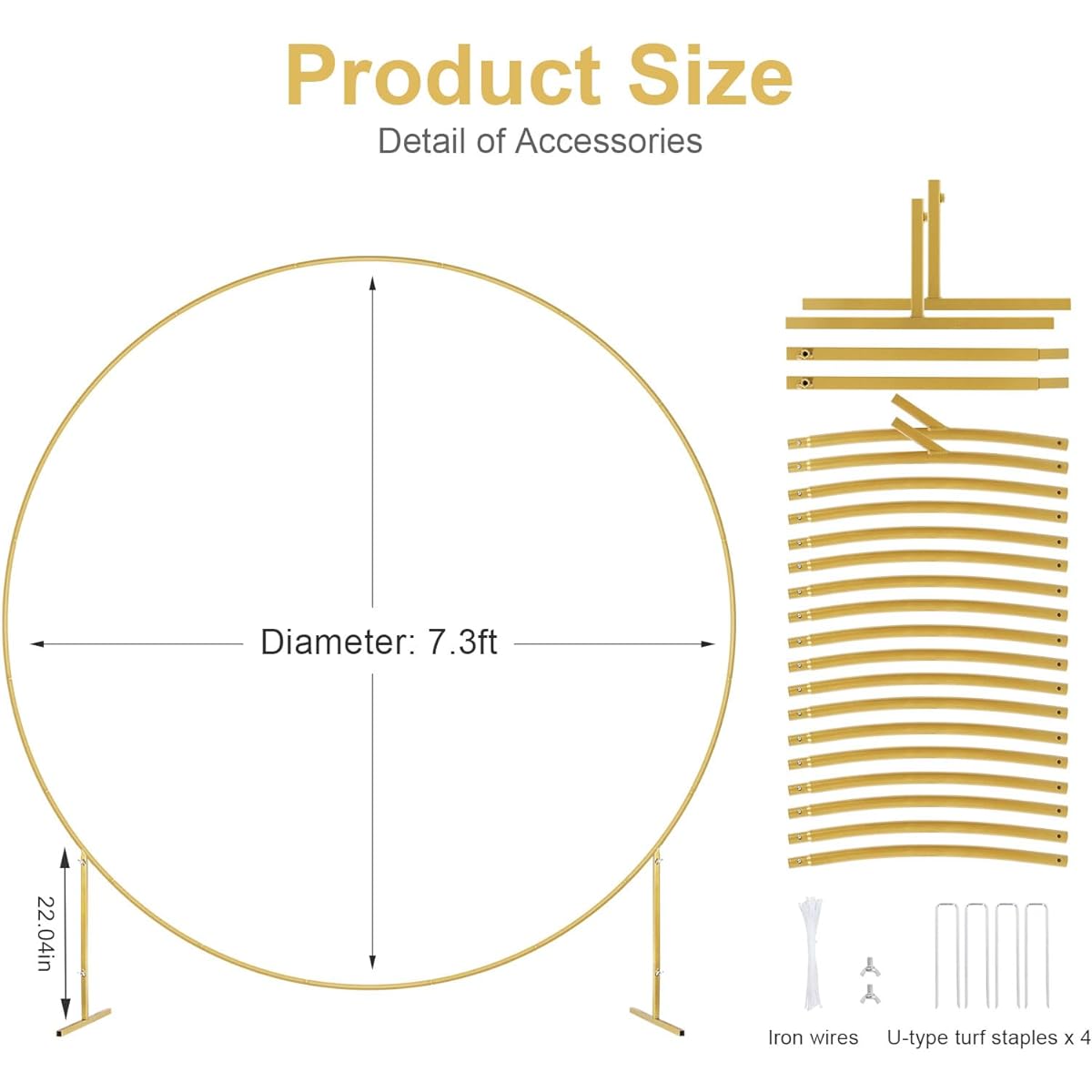 Fogein 7ft Round Backdrop Stand, Stable Circle Balloon Arch Frame, Metal Circle Arch Stand for Wedding Birthday Party Baby Shower Decorations (Gold)