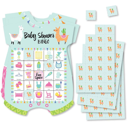 Allole Llama Fun Photo Bingo Cards and Markers, Llama Fiesta Baby Shower Shape Bingo Game, Set of 18
