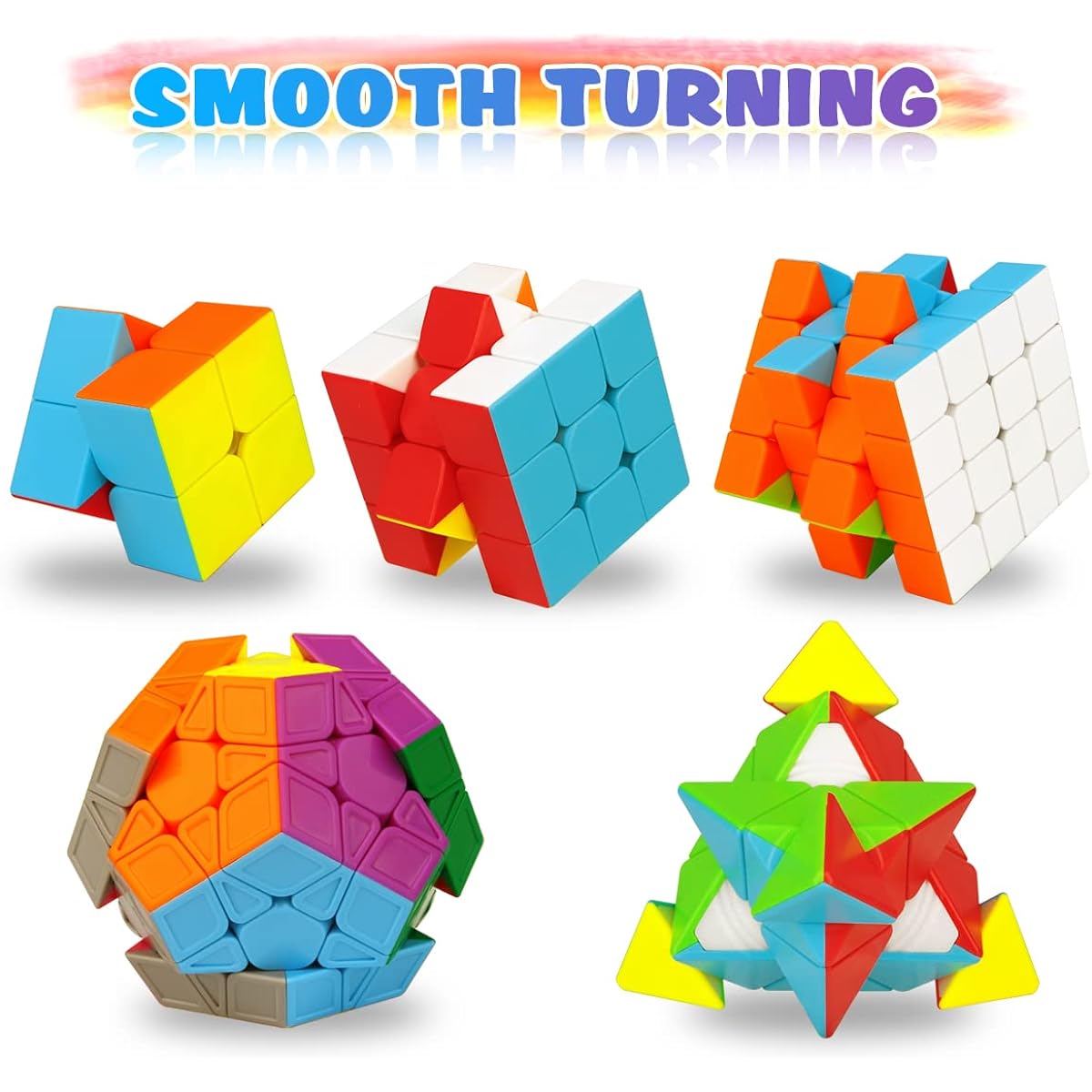 Speed Cube Set Magic Cube Set 5 Pack - 2x2x2 Pyramid 3x3x3 4x4x4 Megaminx Cube Collection Puzzle Toys for Kids