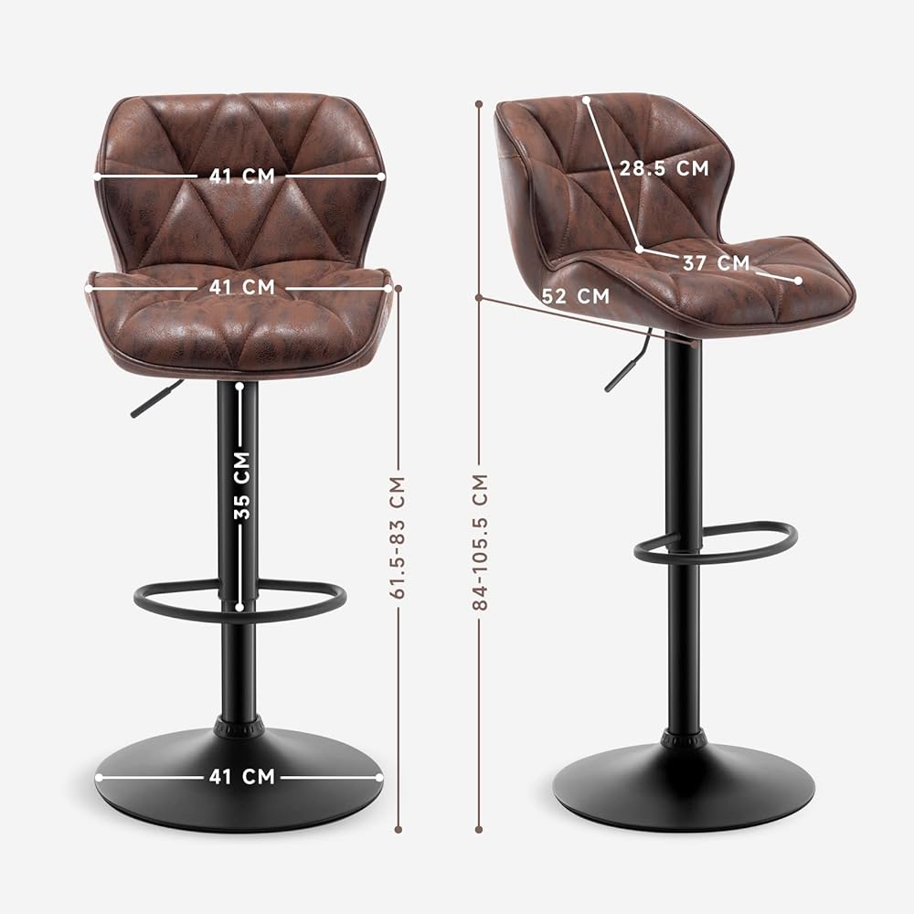 Danketuhl Counter Chair Lift Bar Stool Rotating Brown Vintage Bar Chair with Backrest 84-105.5cm Armless Modern Counter Stool 1