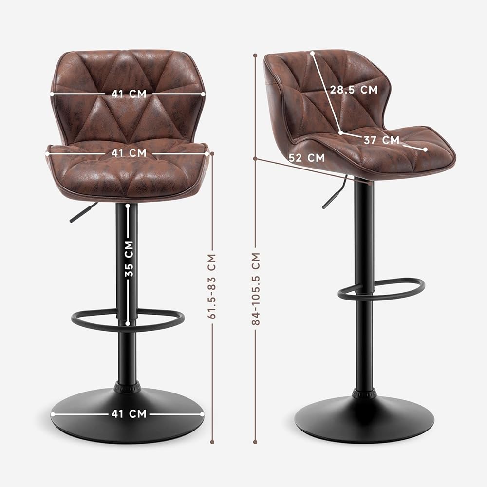 Danketuhl Counter Chair Lift Bar Stool Rotating Brown Vintage Bar Chair with Backrest 84-105.5cm Armless Modern Counter Stool 2