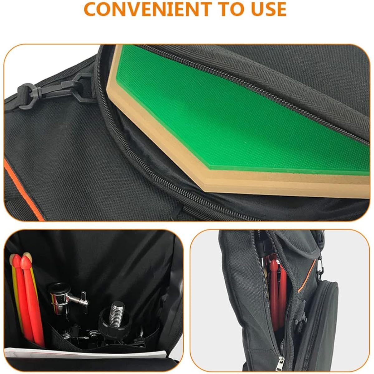 Vaguelly Dumb Drum Pad Bag Silent Drum Backpack with Detachable Pouch Drum Pad Carrying Case Oxford Cloth Dumb Drum Shoulder Bag Holder for 8/12'' Drum Pad
