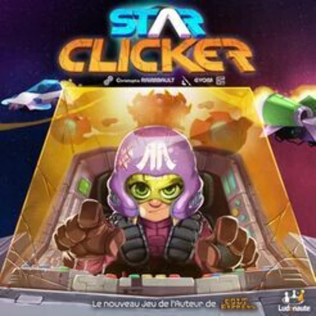 Star Clicker Board Game - Save your planet from an alien invasion in this cooperative challenge! Strategy game for kids and adults, ages 8+, 2-4 players, 40 minute play time, by Ludonote