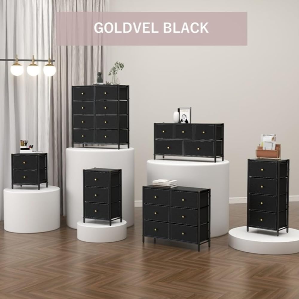 Pearl Metal Storage Rack Chest 3 Tiers Double W89 Width 89 x Depth 32.5 x Height 75.5cm Elegant Black GOLDVEL N-7100