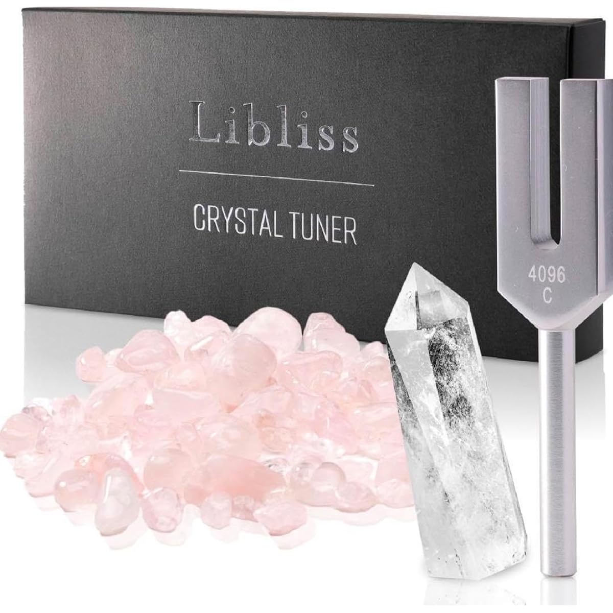 Tuning fork crystal tuner rose quartz